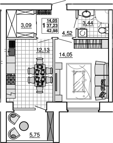 Планировка 37.23 м²
