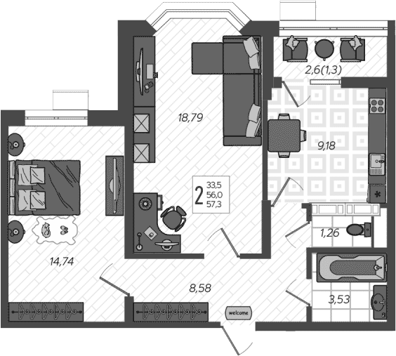 Планировка 56 м²