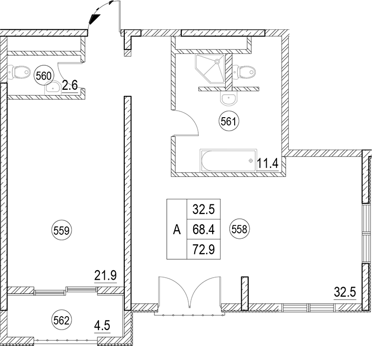 Планировка 68.4 м²