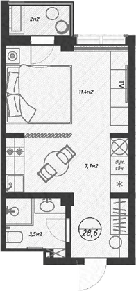 Планировка 27.6 м²
