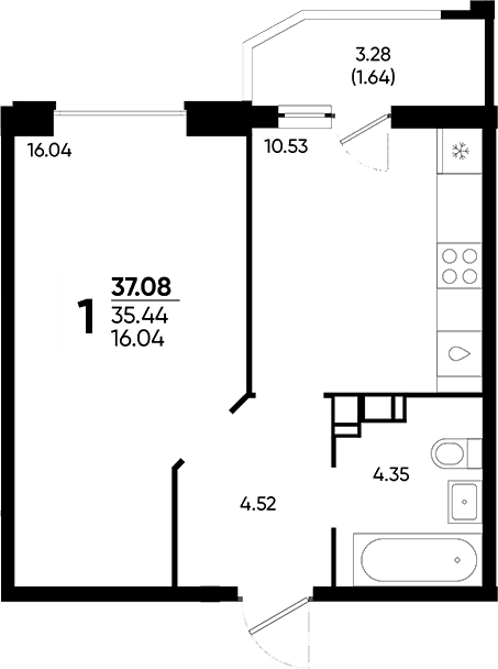 Планировка 35.44 м²