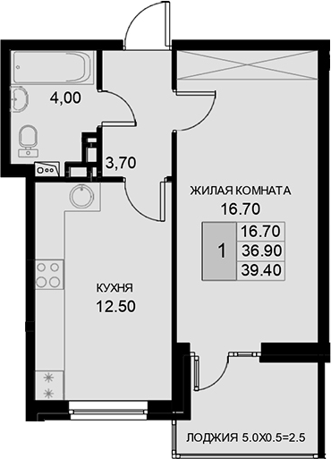 Планировка 36.9 м²