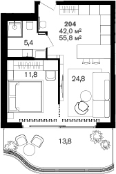 Планировка 42 м²