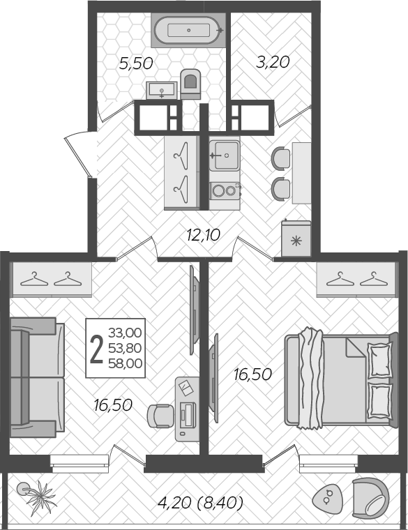 Продается 2-комн. квартира, 53.8 м²