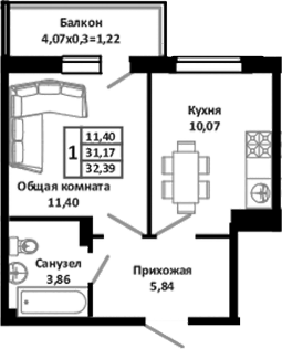 Планировка 31.17 м²