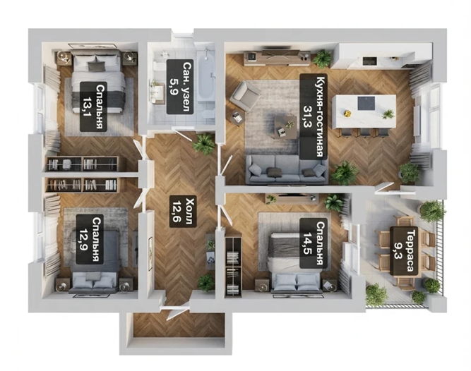 Продается 1-комн. квартира, 87.5 м²