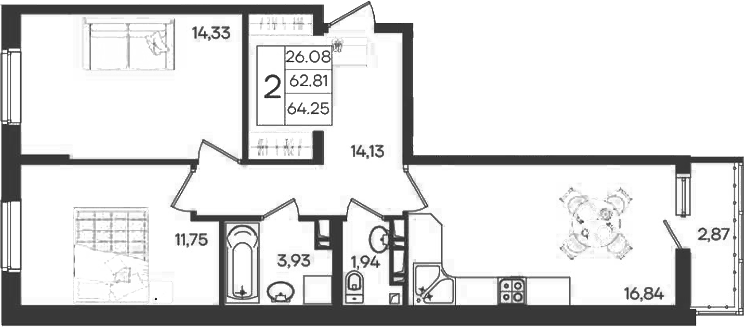 Планировка 62.81 м²