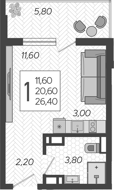Продается 1-комн. квартира, 20.6 м²
