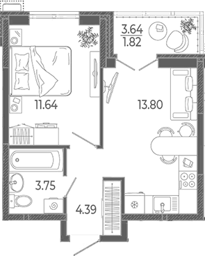 Планировка 33.58 м²