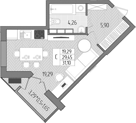 Планировка 29.45 м²