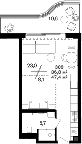 Планировка 36.8 м²