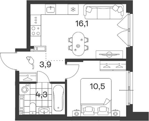 Планировка 34.8 м²