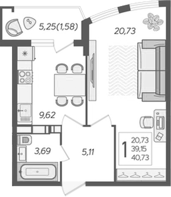 Планировка 37.92 м²