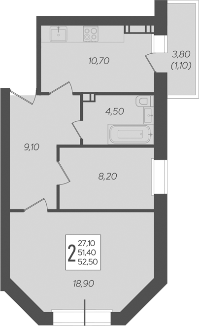 Планировка 51.4 м²
