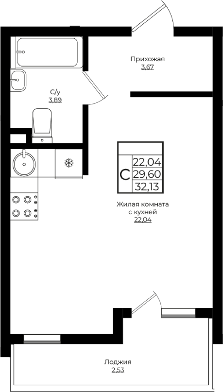 Продается 1-комн. квартира, 29.6 м²
