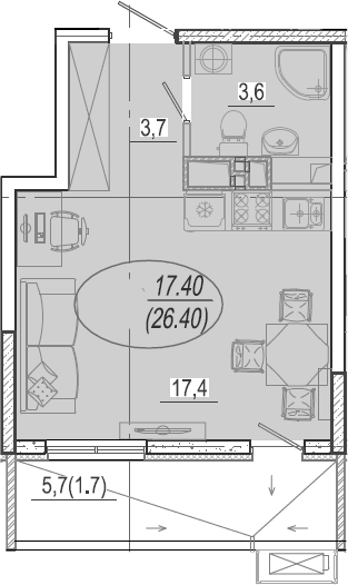 Студия, 24.7 м²
