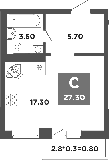 Студия · 26.5 м²