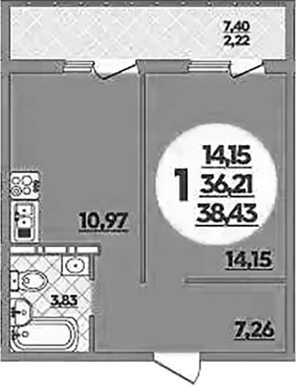 Продается 1-комн. квартира, 36.21 м²