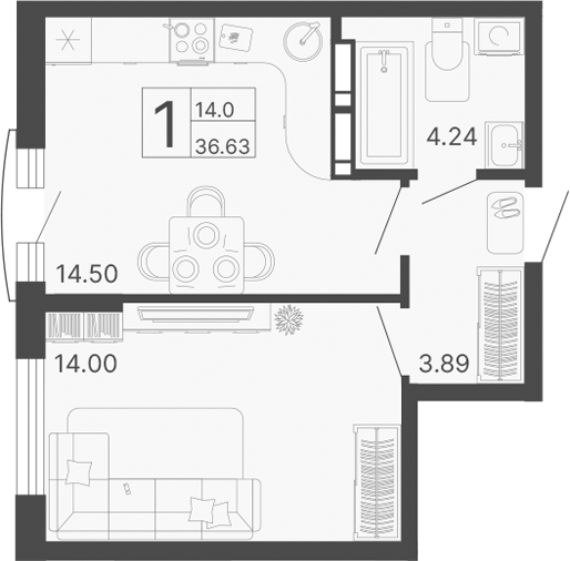 Планировка 36.63 м²