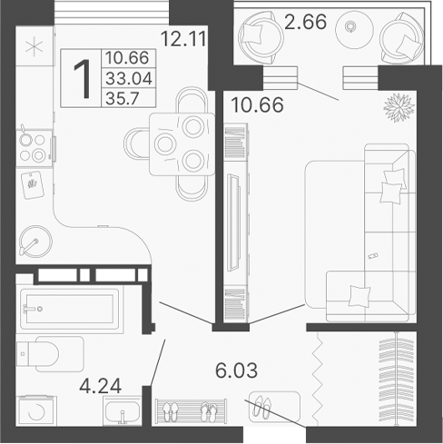 Планировка 33.04 м²