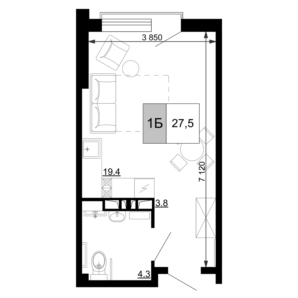 Планировка 27.5 м²
