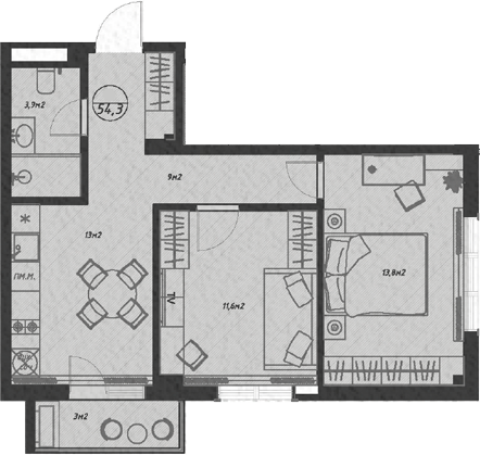 Продается 2-комн. квартира, 51.3 м²