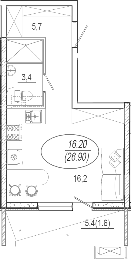 Планировка 25.3 м²