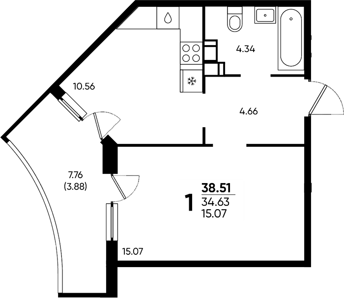 Планировка 34.63 м²