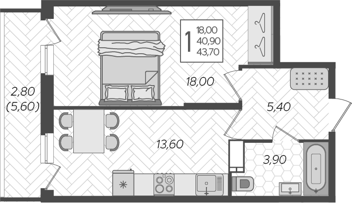 Планировка 40.9 м²