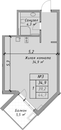 Продается 1-комн. квартира, 39.2 м²