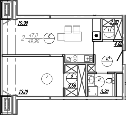 Планировка 48.4 м²