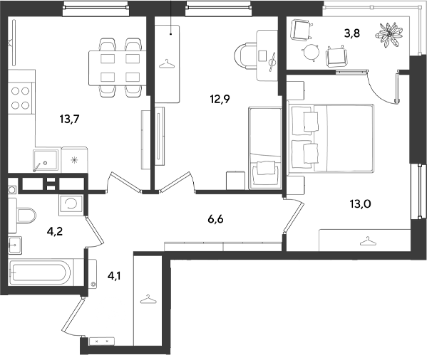 Планировка 54.5 м²