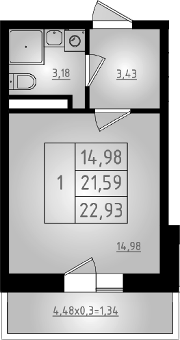 Студия · 21.59 м²