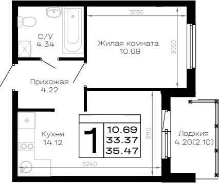 Планировка 33.37 м²