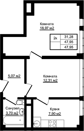 Планировка 47.95 м²