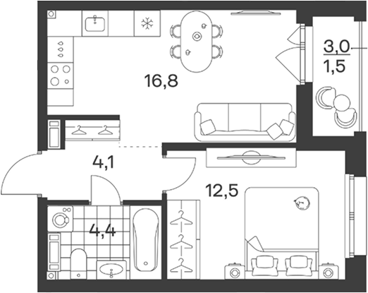 Планировка 37.8 м²