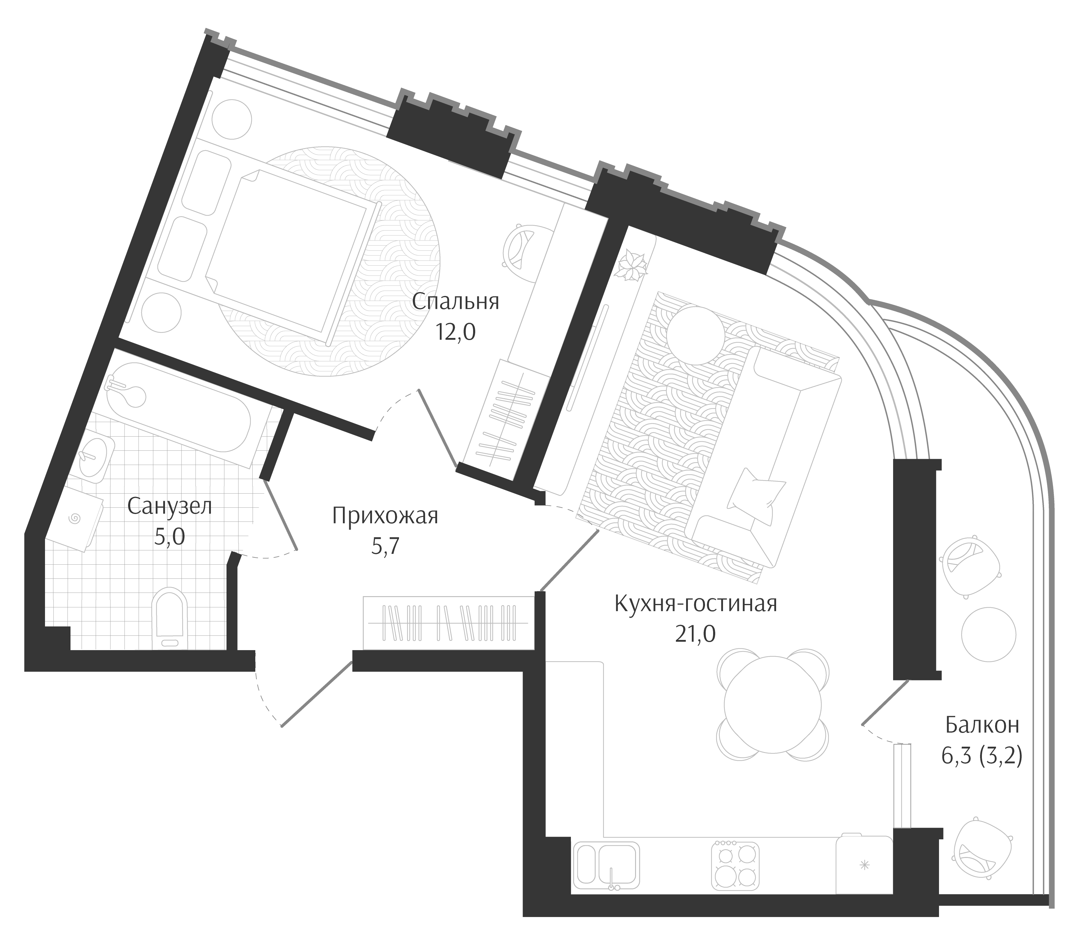 Планировка 43.7 м²