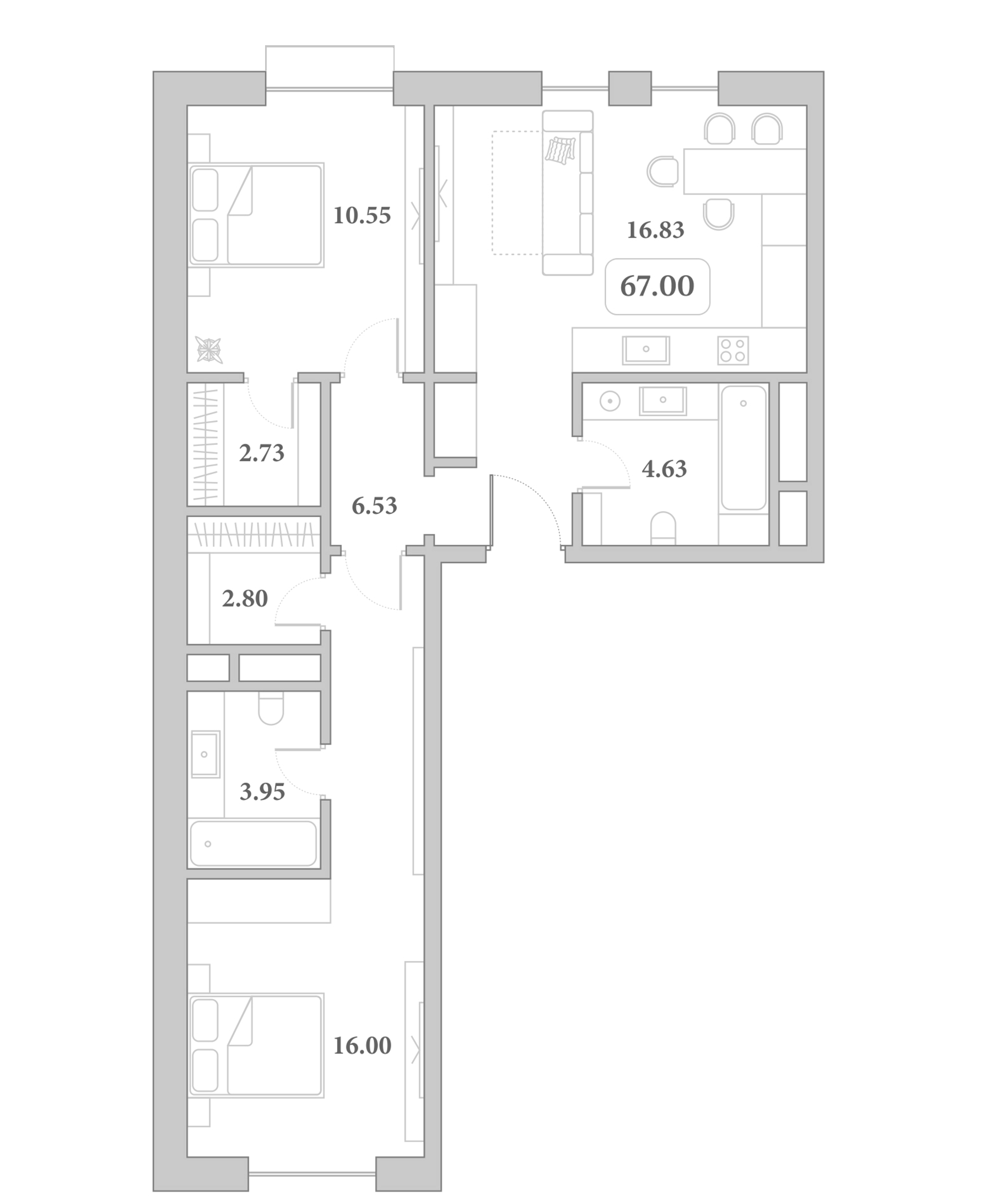 Продается 3-комн. квартира, 64.02 м²