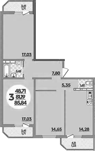 Продается 3-комн. квартира, 81.19 м²