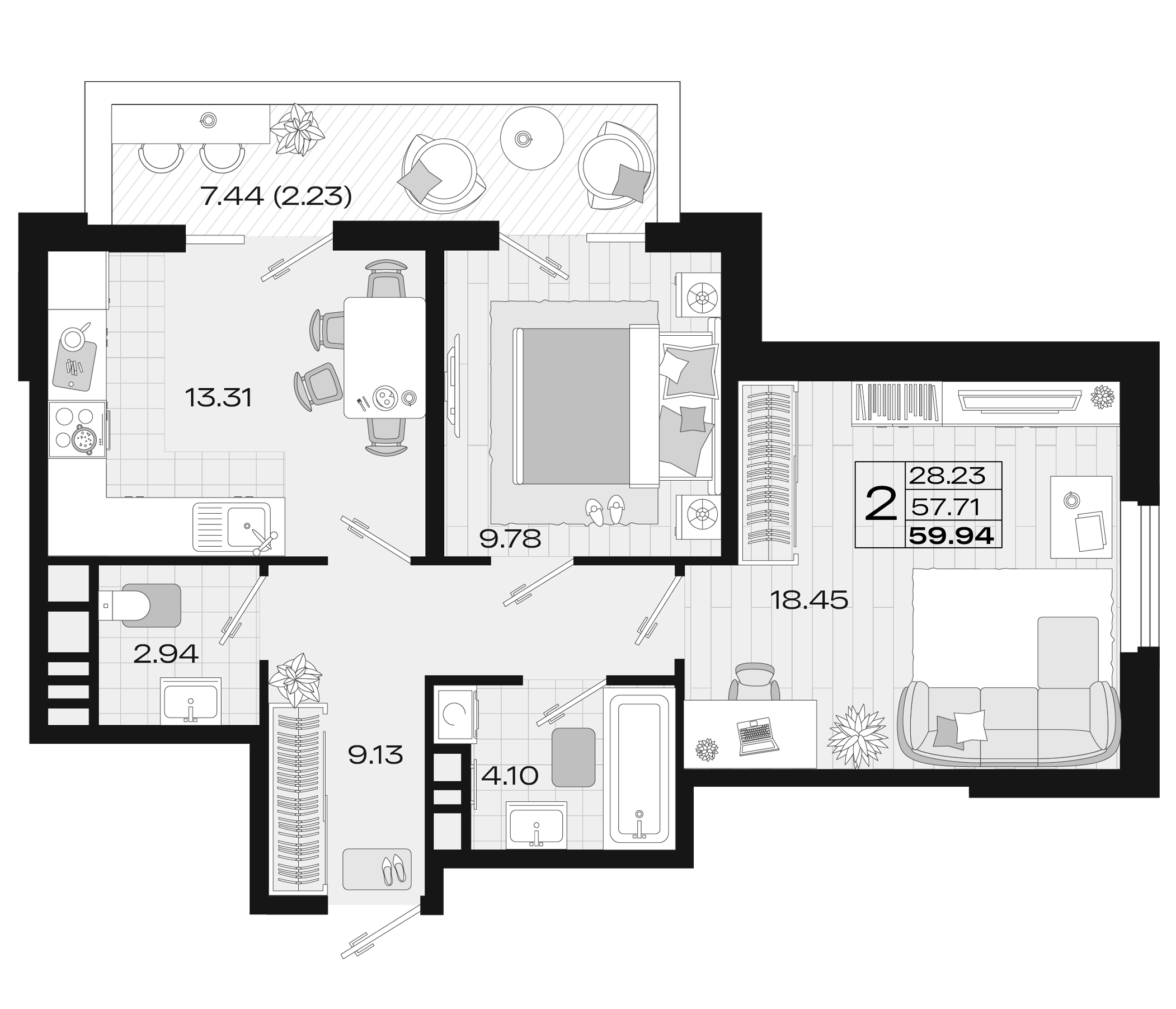 Планировка 56.07 м²