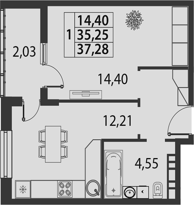 Планировка 35.25 м²