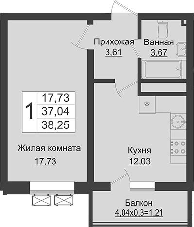 Планировка 37.04 м²