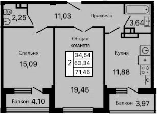 Планировка 63.57 м²