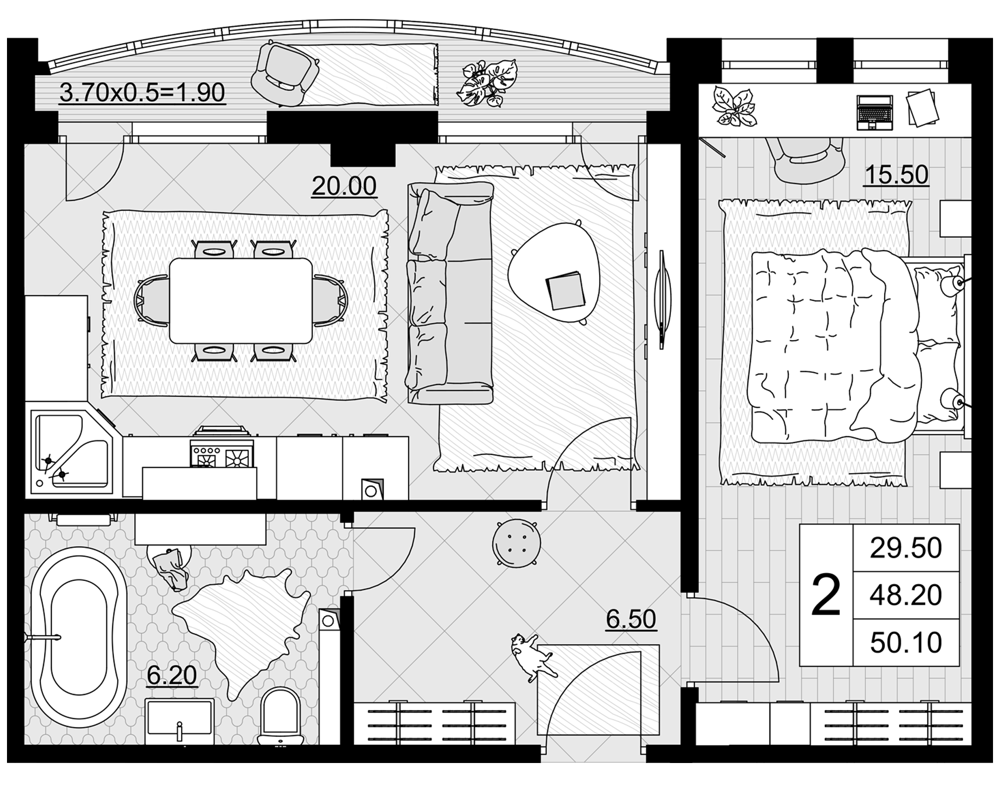 Планировка 48.2 м²