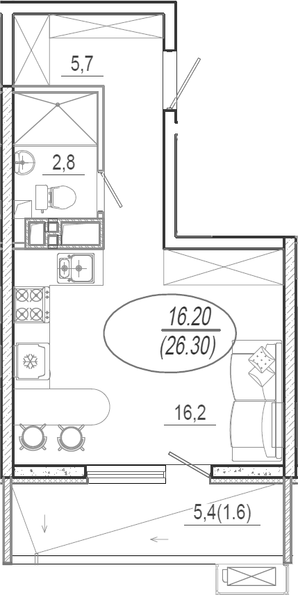 Студия · 24.7 м²