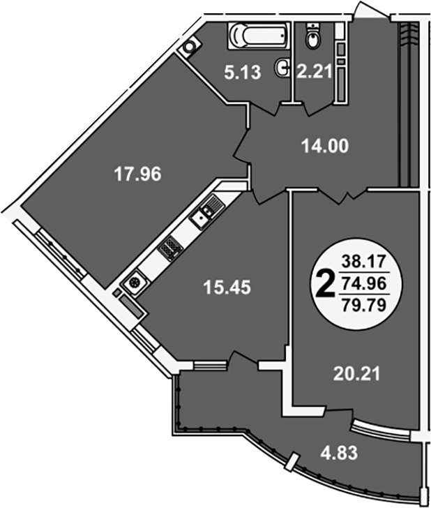 Продается 2-комн. квартира, 74.96 м²