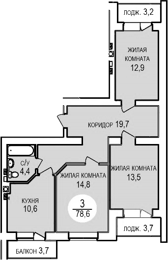 Продается 3-комн. квартира, 76.54 м²