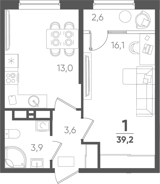Планировка 36.6 м²