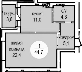 Планировка 42.8 м²