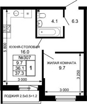Планировка 35.8 м²